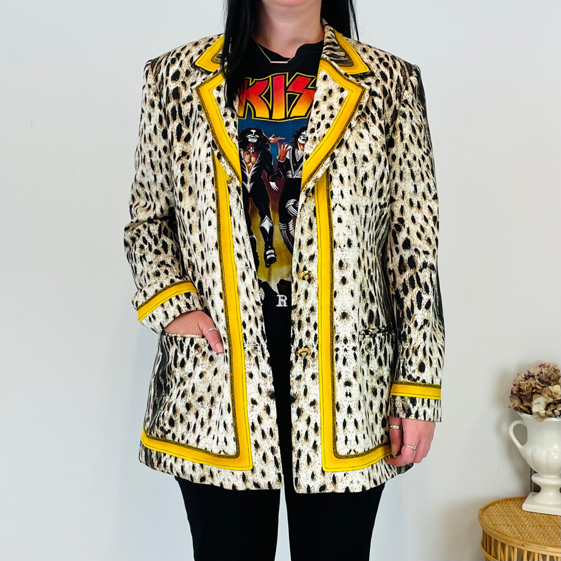 Vintage Escada Leopard Portrait Wool Blazer (L)