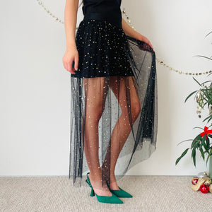 Celestial Sequin Sheer Maxi Skirt (M-XL)