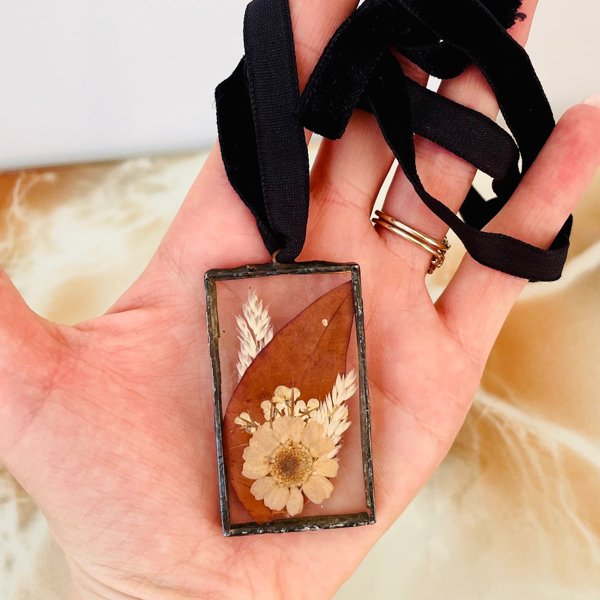 Dried Floral Glass Pendant